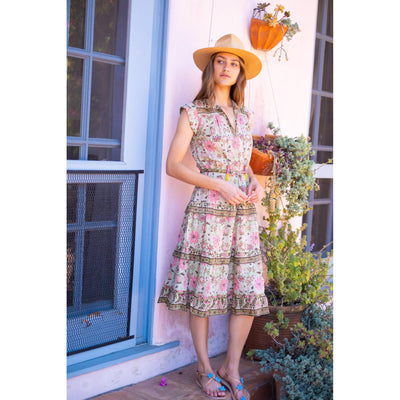 AUDRINA MIDI DRESS IN MINT AND PINK FLORAL - Romi Boutique