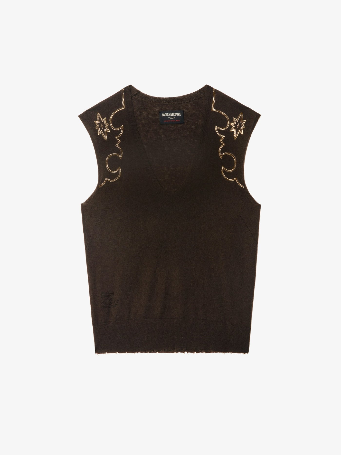 VICKY SLEEVELESS CASHMERE SWEATER IN DARK CHOCOLATE