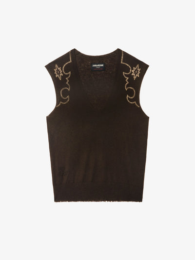 VICKY SLEEVELESS CASHMERE SWEATER IN DARK CHOCOLATE