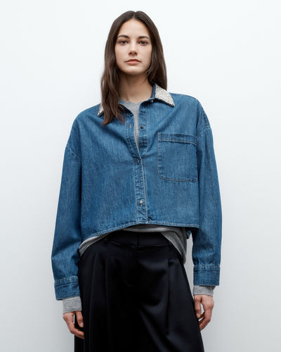 MY EX'S DENIM SHIRT W/ CRYSTAL COLLAR IN PARIS - Romi Boutique
