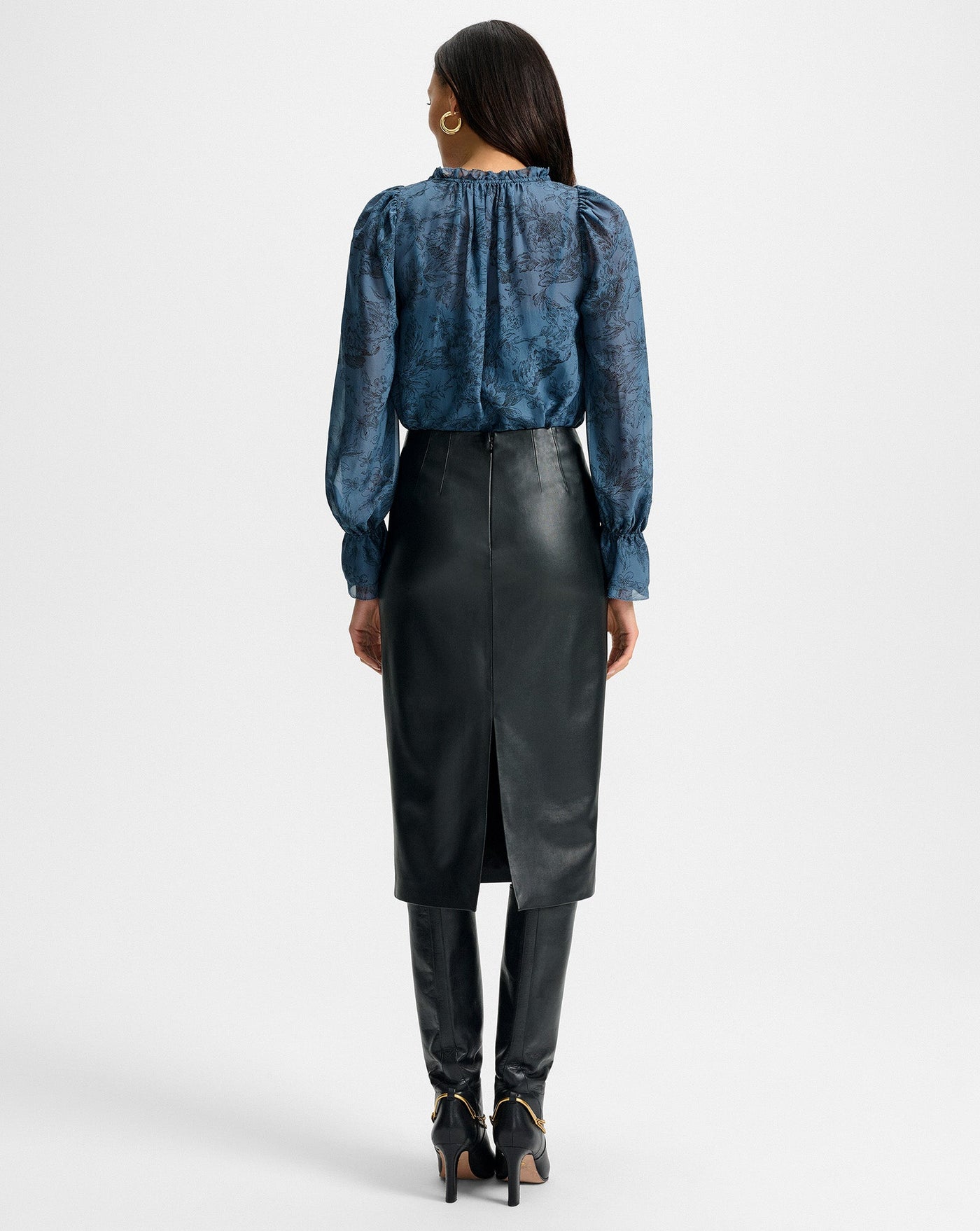 HOLMES MIDI PENCIL SKIRT IN BLACK VEGAN LEATHER