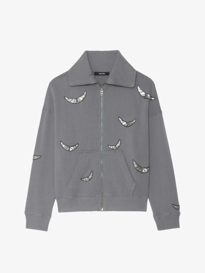 MILLY ZIP UP SWEATSHIRT IN MEDIUM GREY
