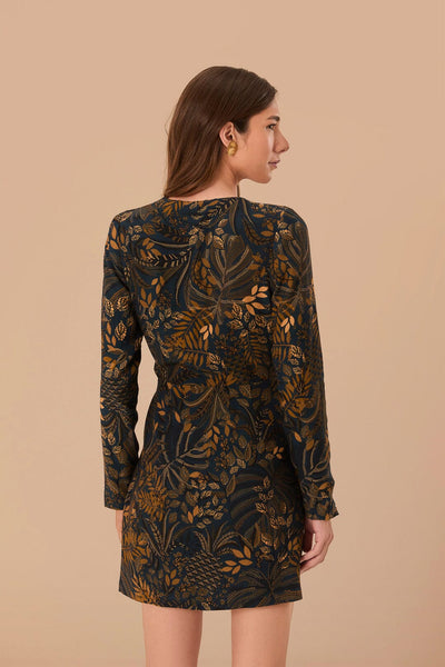 MINI WRAP DRESS IN DOTTED FOREST TEAL