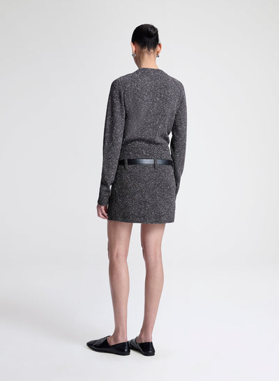 STELLA BOUCLE TWEED MINI SKIRT IN CHARCOAL/DARK BROWN