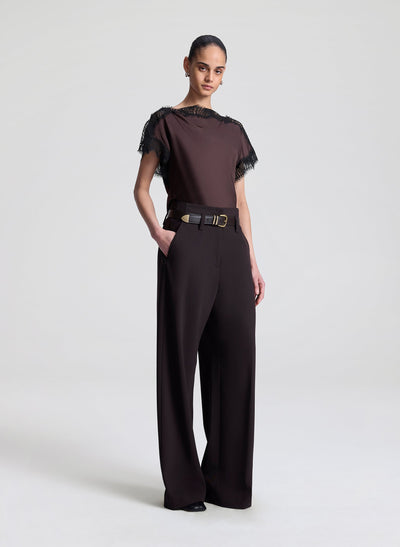 LUNA SATIN TOP IN COCOA/BLACK