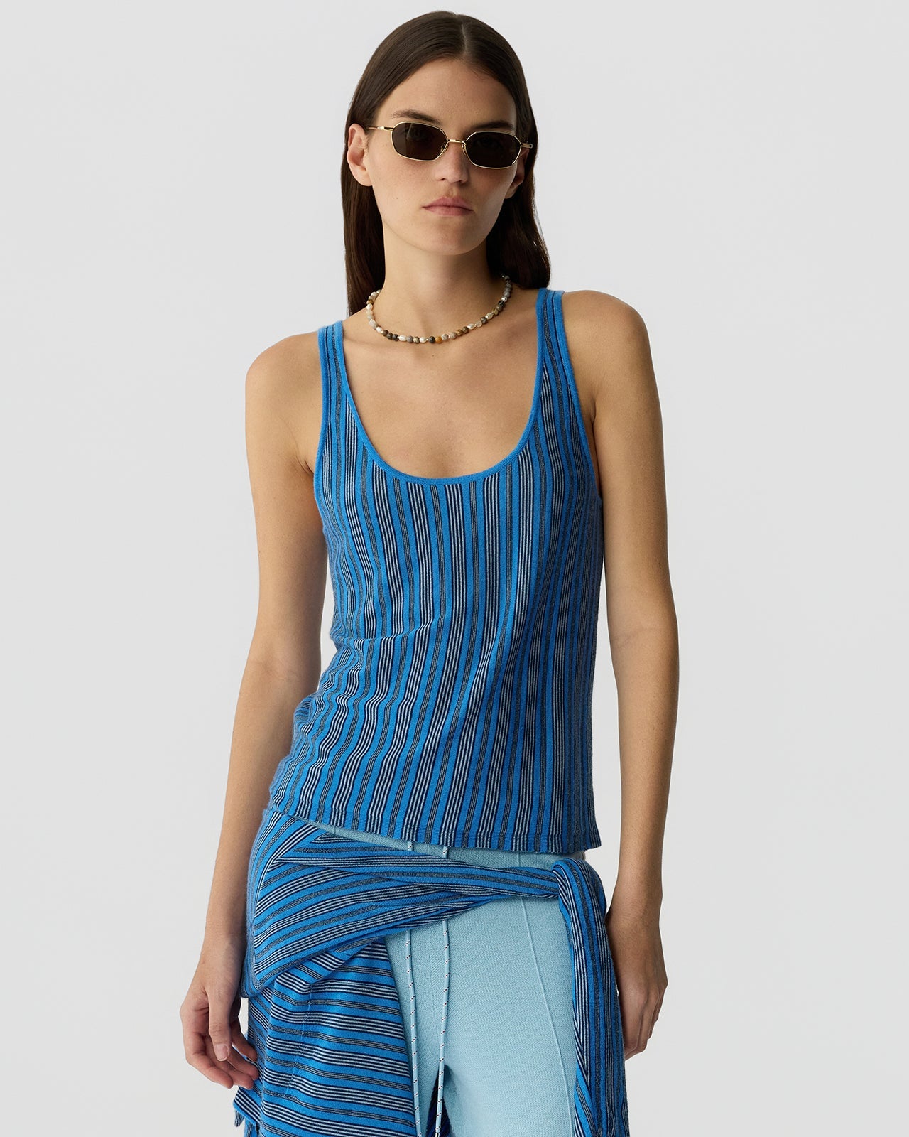 Guest In Residence FINE STRIPE TANK at Romi Boutique