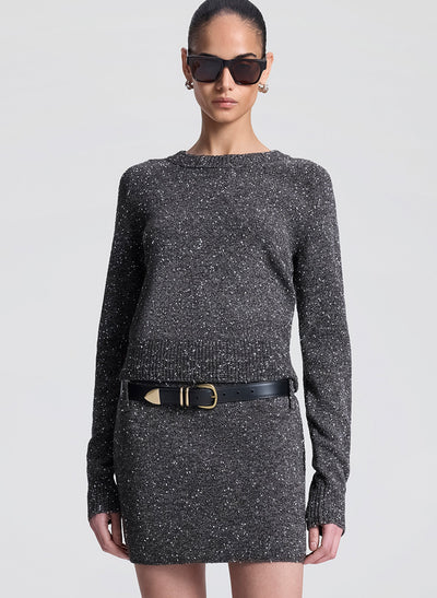 ZOE BOUCLE TWEED SWEATER IN CHARCOAL/DARK BROWN