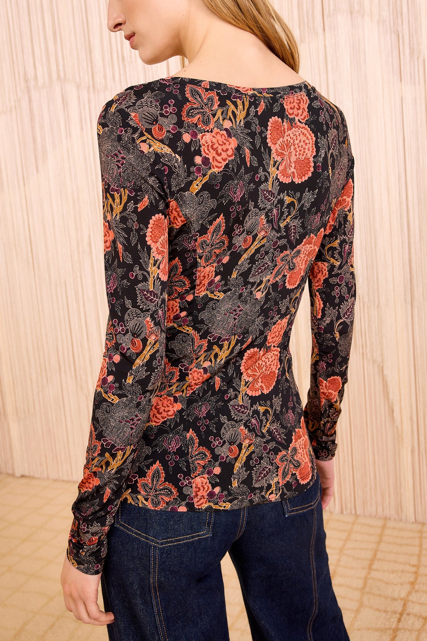 ARIS JERSEY LONG SLEEVE U-NECK TOP IN NIGHT LILY