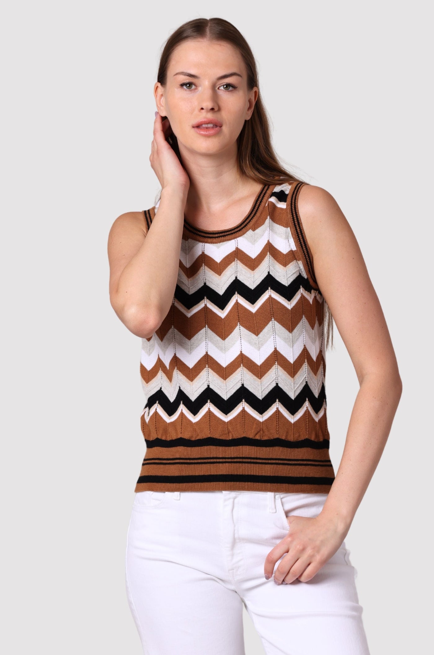 CHEVRON POINTELLE TANK IN NEUTRAL MULTI COMBO - Romi Boutique