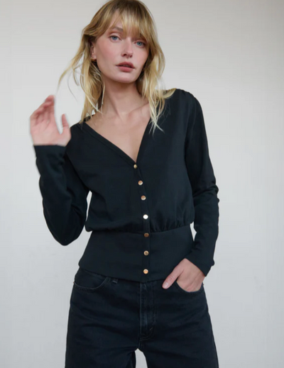 COLETTE CARDIGAN TOP IN JET BLACK