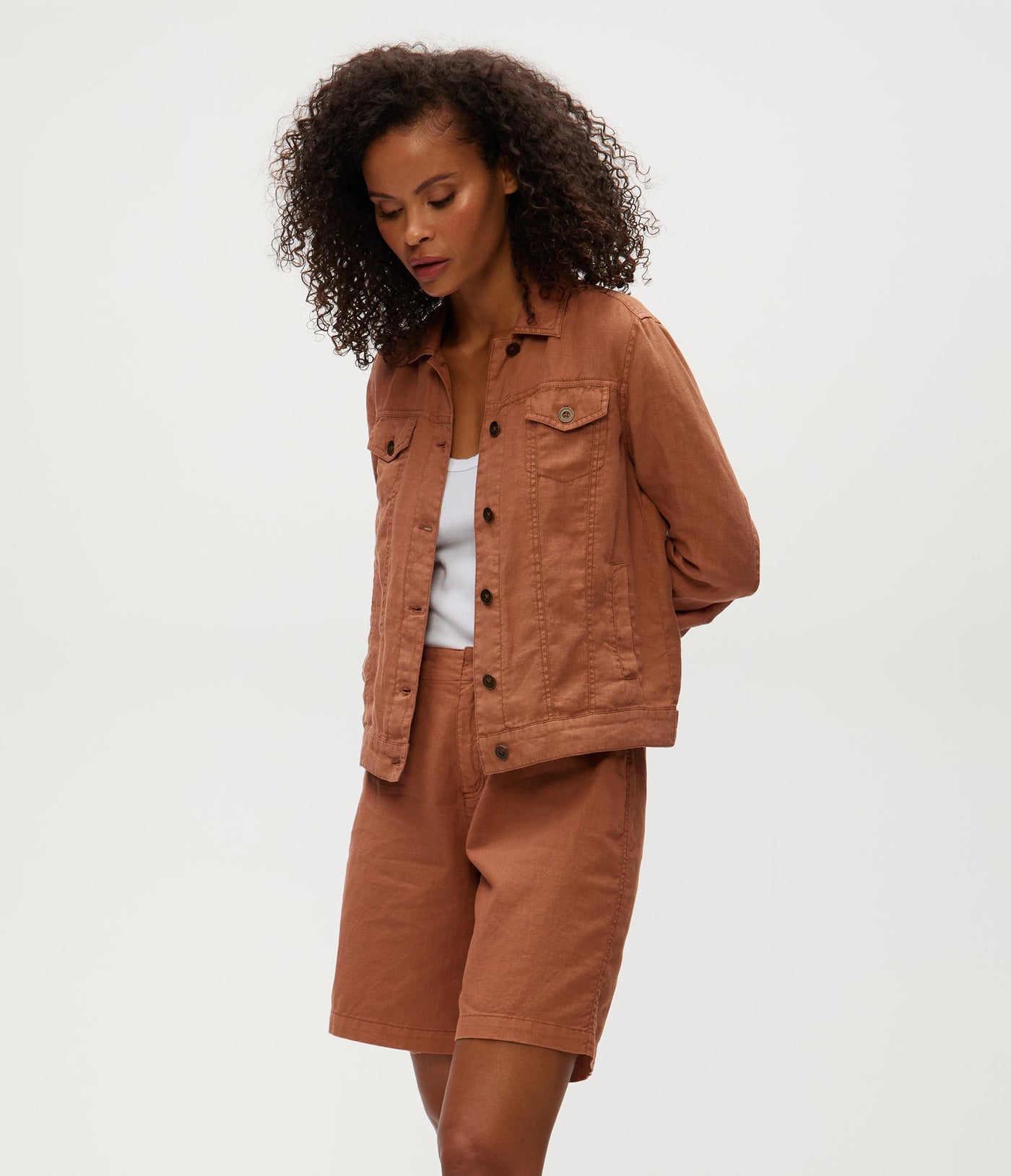 JEAN LINEN JACKET IN TERRA - Romi Boutique