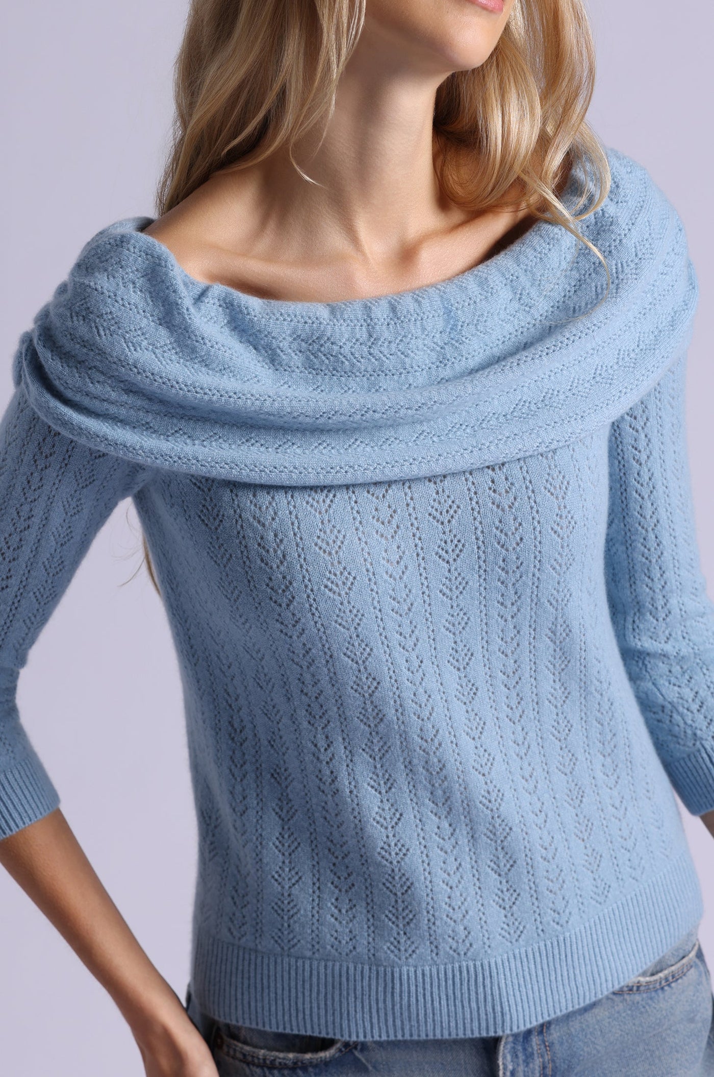 CASHMERE POINTELLE OFF SHOULDER W/ TIER IN FRESCO BLUE