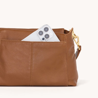 BRYANT MED IN MAHOGANY PEBBLE/BRUSHED GOLD RED ZIP - Romi Boutique