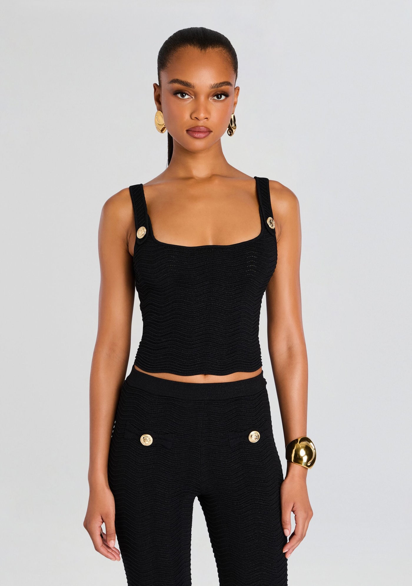 ALOE KNIT TOP IN METALLIC BLACK