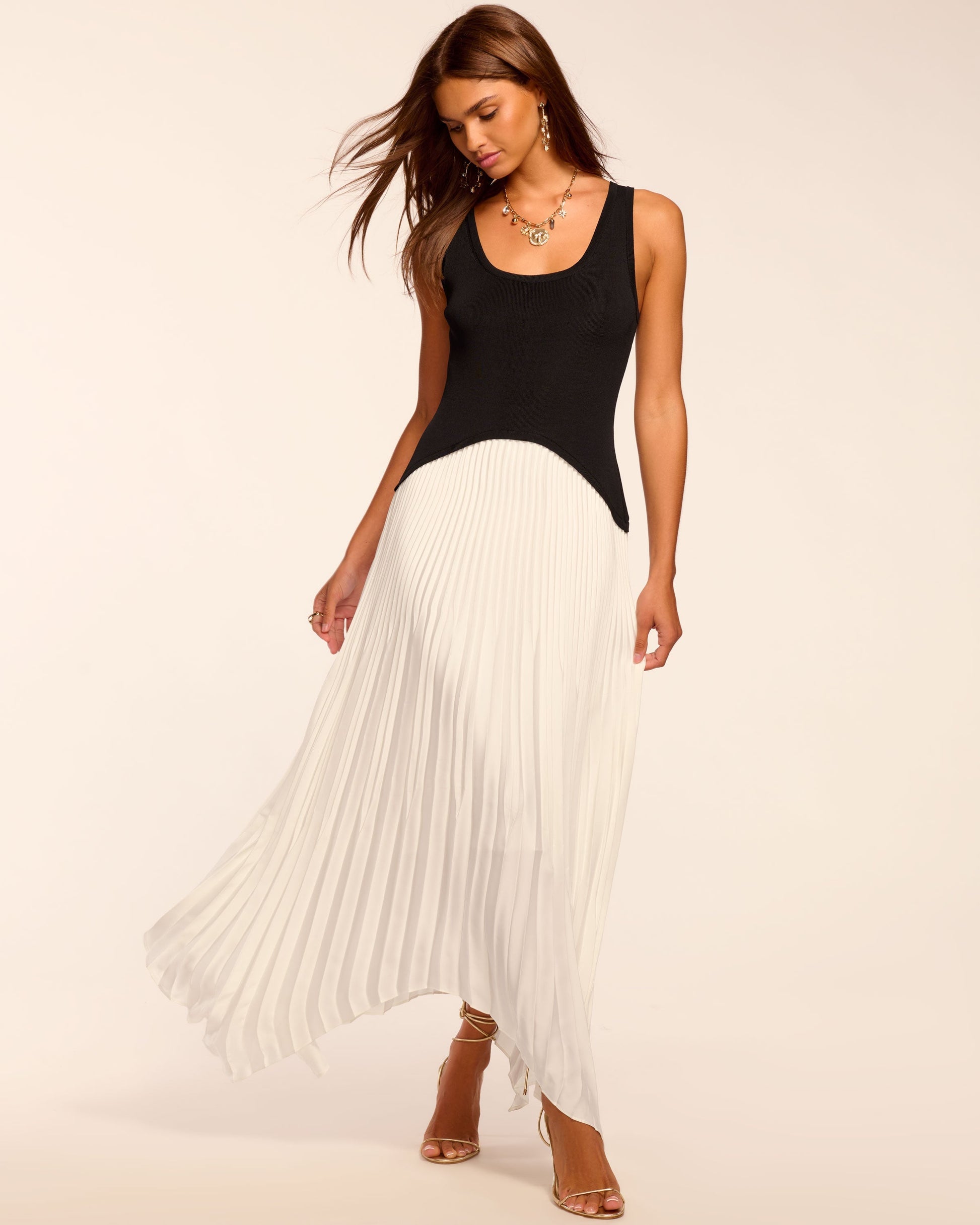 Ramy Brook DAVINIA KNIT COMBO PLEATED MAXI DRESS at Romi Boutique