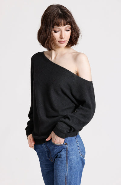 CASHMERE OFF THE SHOULDER TOP IN BLACK