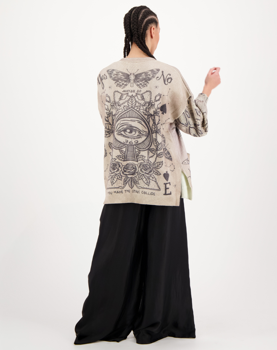 LIV LONG PRINTED CARDIGAN IN BLACK MAGIC - Romi Boutique