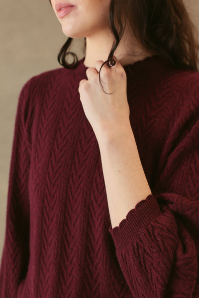 CHARLENE 3/4 SLEEVE TEXTURED CREWNECK IN PINOT