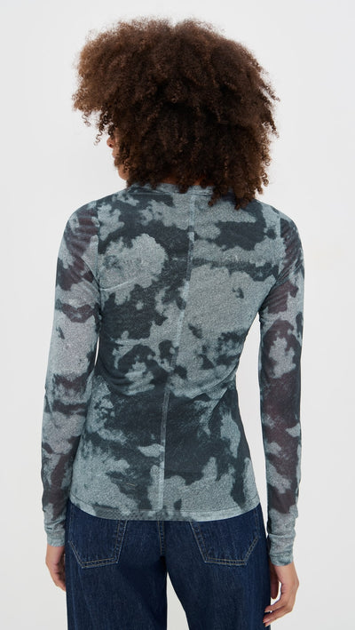 YANA PRINTED MESH LS TEE IN SILVER MULTI