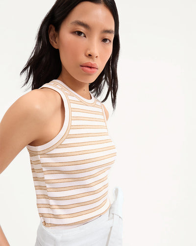JORDYN CROPPED TANK TOP IN KHAKI/WHITE