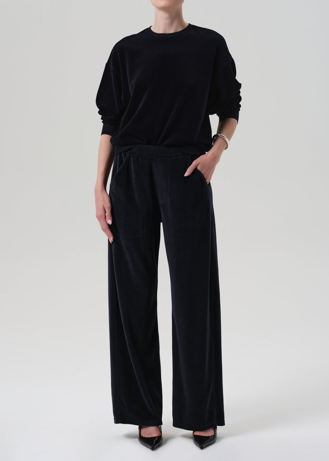 BRYNN DRAWSTRING VELOUR PANT IN NOTTE