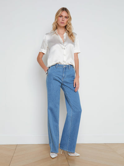 ELLAH SILK BLOUSE IN IVORY - Romi Boutique