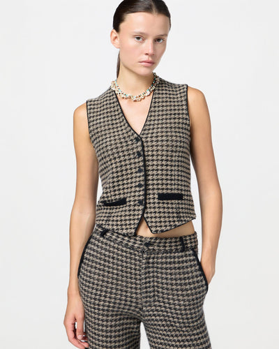 HOUNDSTOOTH TAILORED VEST IN BLACK/DUNE