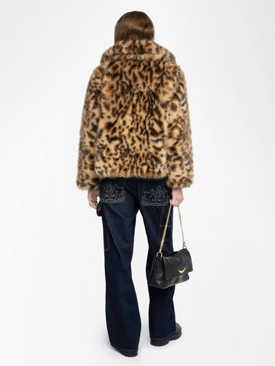 FINITO LEOPARD PRINT FAUX FUR COAT IN WOOD