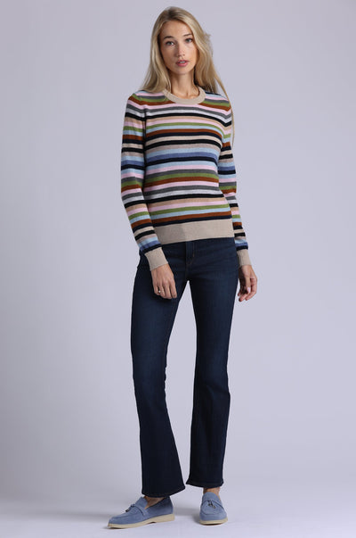 CASHMERE STRIPED LONG SLEEVE CREW IN MULTI STRIPE