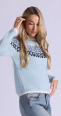 Minnie Rose CASHMERE FAIR ISLE CREW NECK W/ TIPPING at Romi Boutique