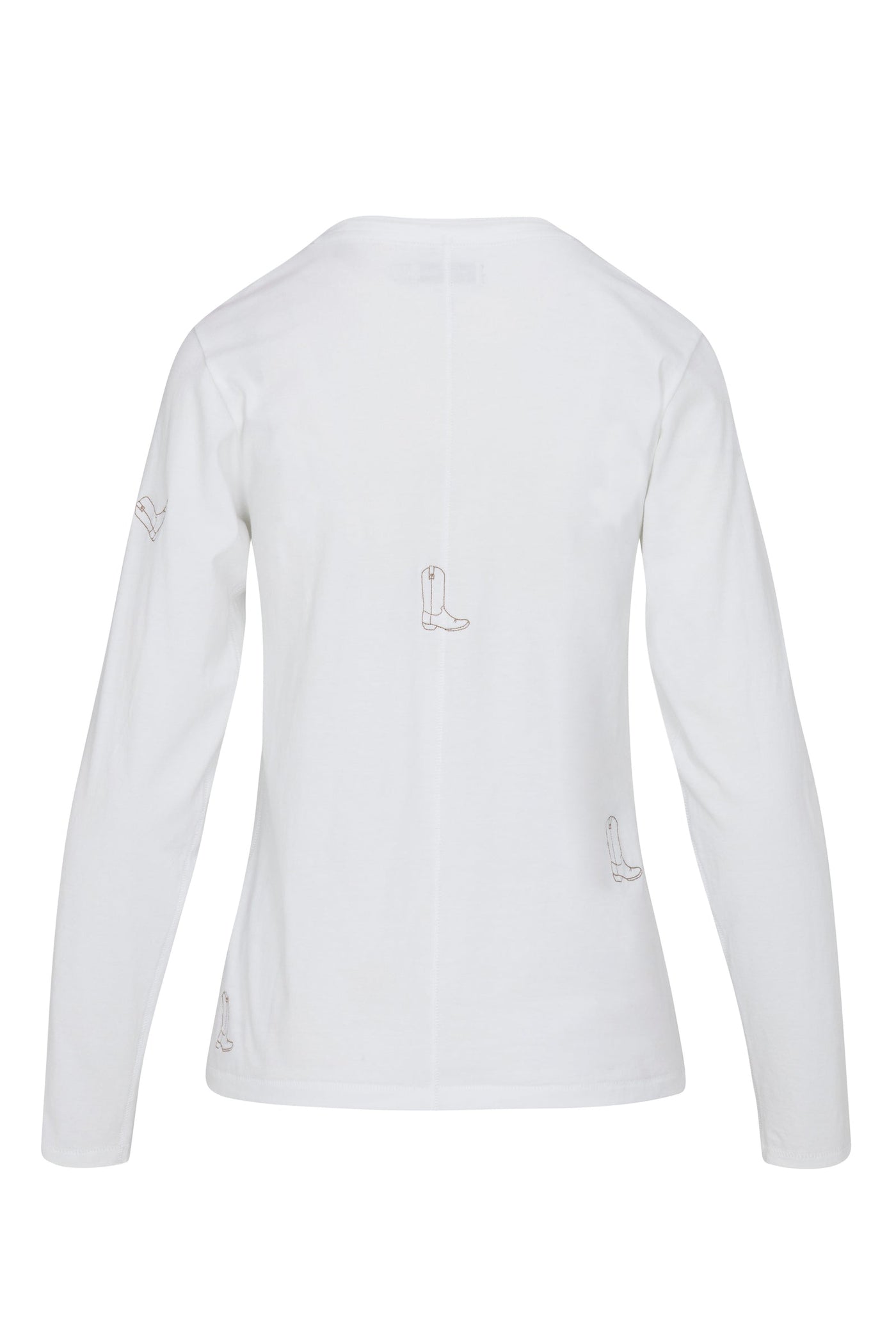 EMBROIDERED BOOT LONG SLEEVE COTTON T-SHIRT IN WHITE
