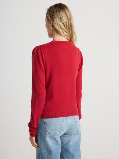 MABEL PUFF-SLEEVE CREWNECK IN RED - Romi Boutique