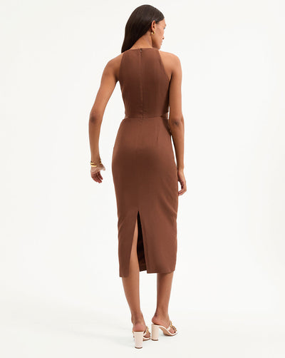 ISLA GOLD-MEDALLION MIDI DRESS IN LIGHT CHICORY