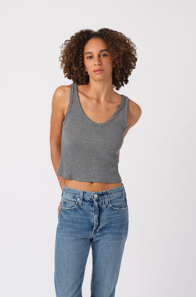 CROP RIB TANK IN HEATHER GREY - Romi Boutique