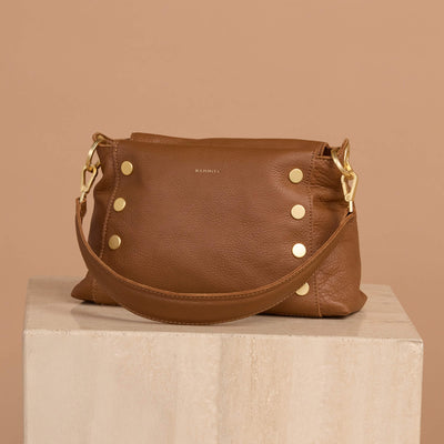 BRYANT MED IN MAHOGANY PEBBLE/BRUSHED GOLD RED ZIP - Romi Boutique