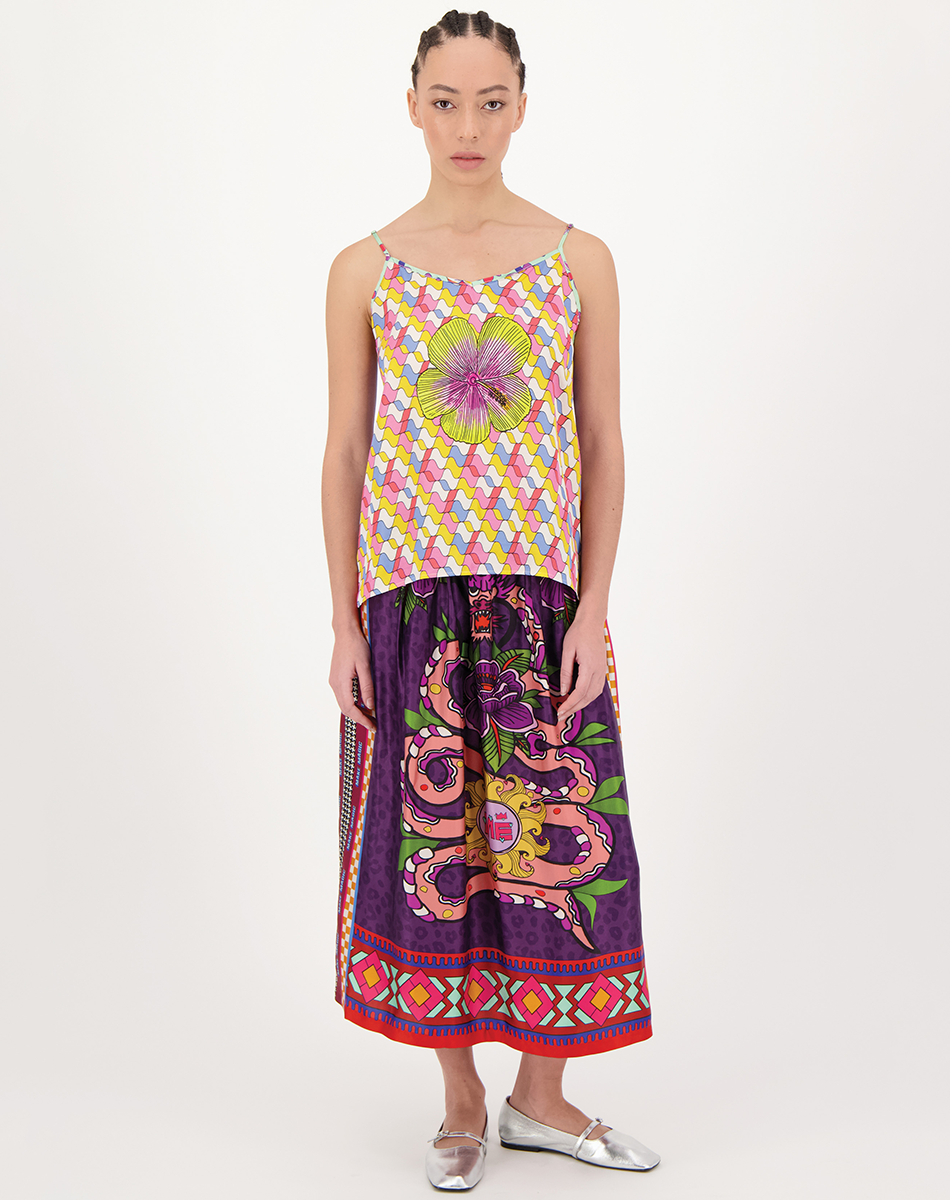 Me369 VANESSA PRINTED MIDI SKIRT at Romi Boutique