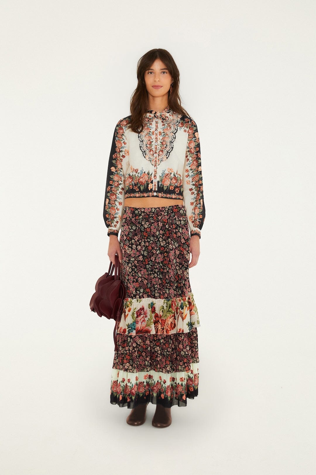 FARM Rio Winter Floral Long Sleeve Shirt at Romi Boutique
