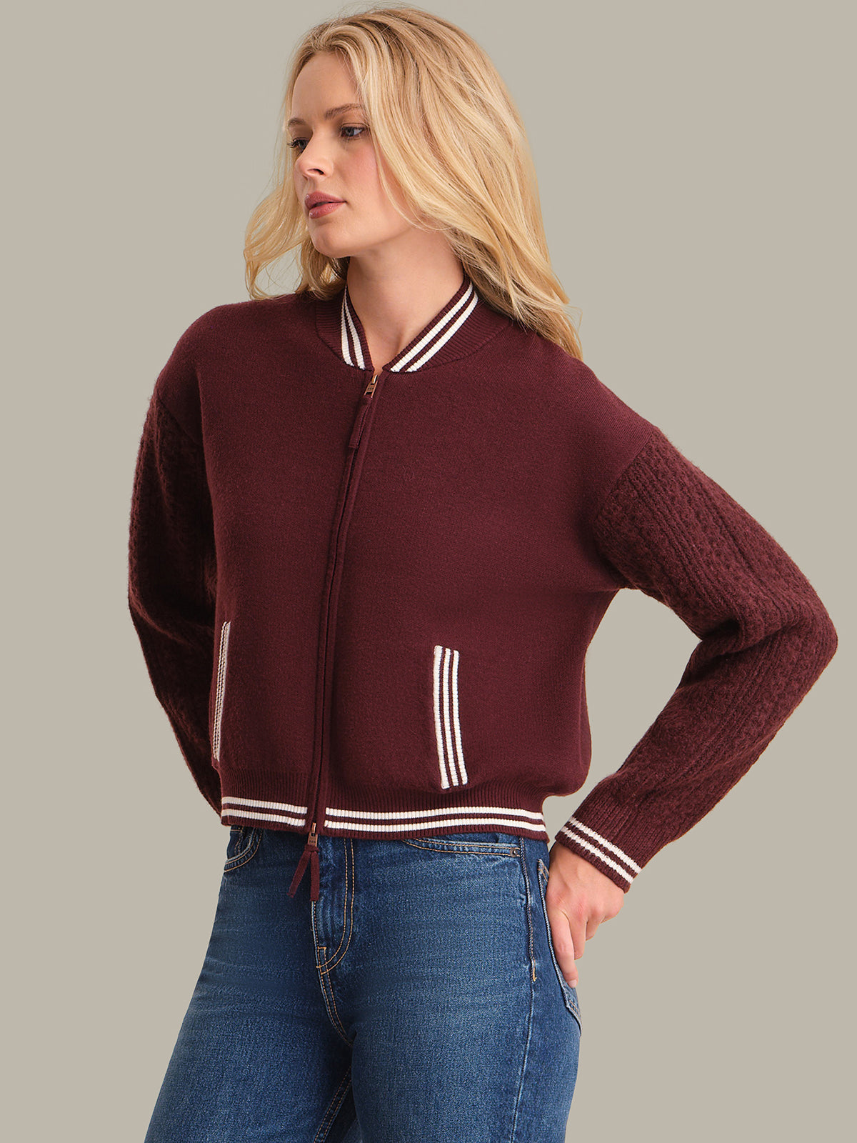 FLYNN CABLE SLEEVE BOMBER IN BOTTLE OXBLOOD MULTI