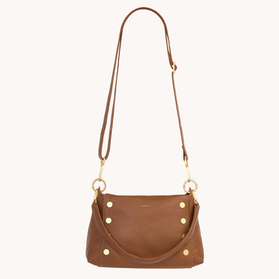 BRYANT MED IN MAHOGANY PEBBLE/BRUSHED GOLD RED ZIP - Romi Boutique