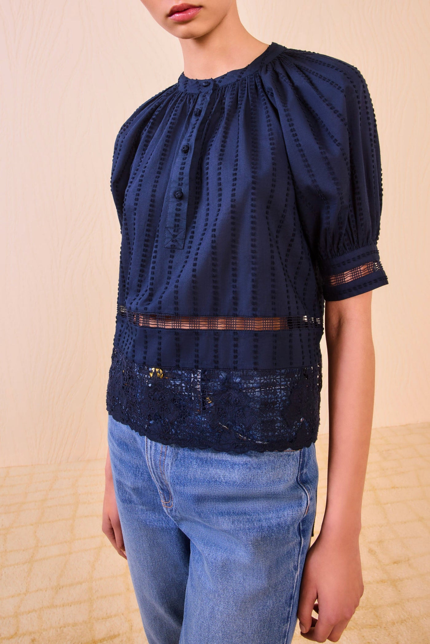 FAYE PUFF SLEEVE BLOUSE IN MIDNIGHT - Romi Boutique