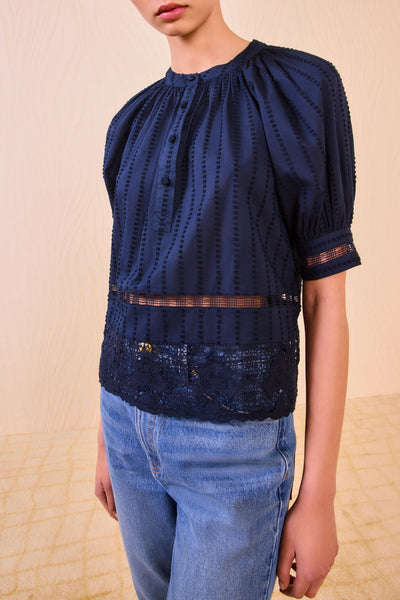 FAYE PUFF SLEEVE BLOUSE IN MIDNIGHT - Romi Boutique