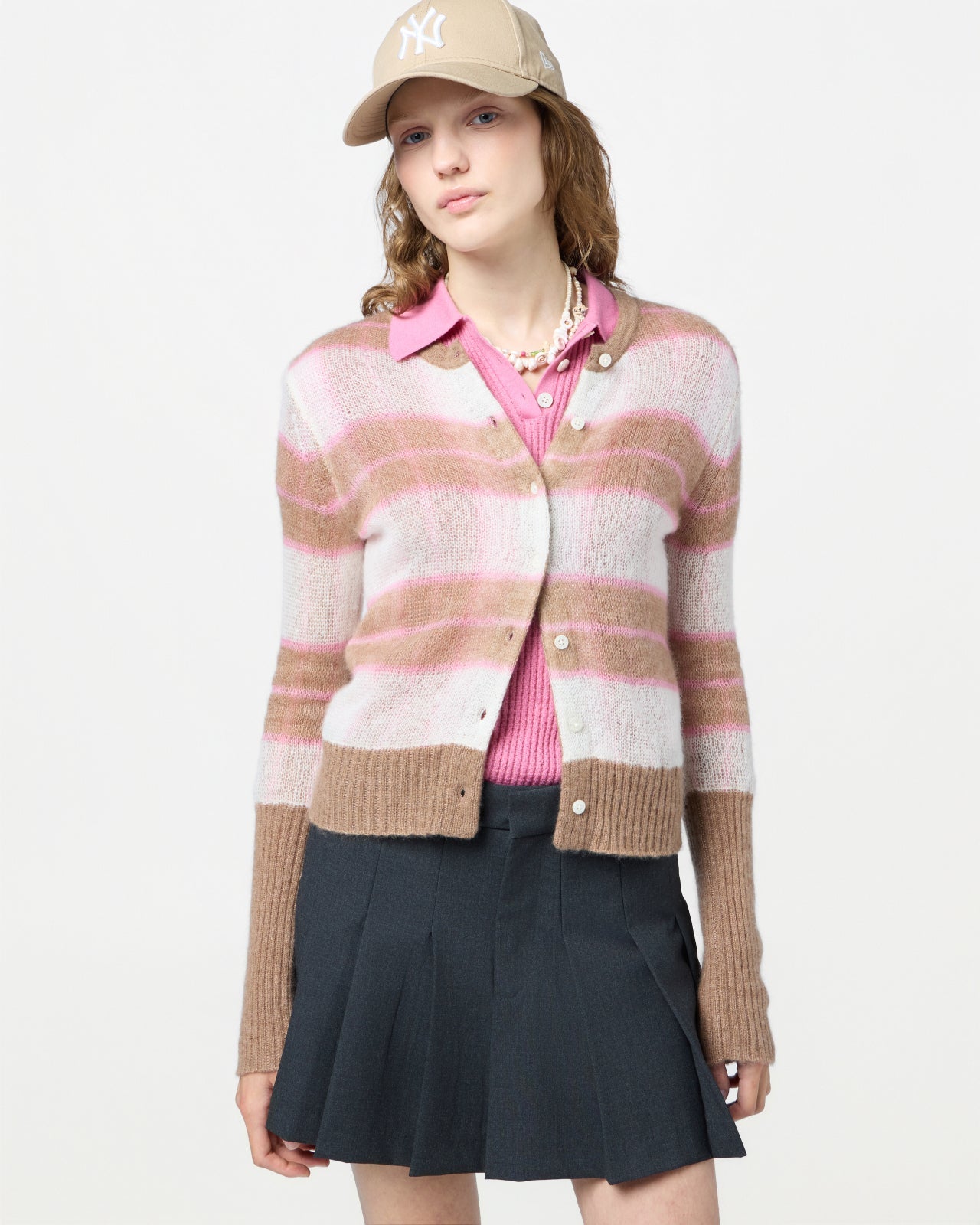 SHADOW PLAID CARDIGAN IN TAUPE COMBO