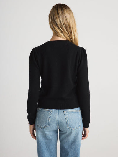 MABEL PUFF-SLEEVE CREWNECK IN BLACK - Romi Boutique