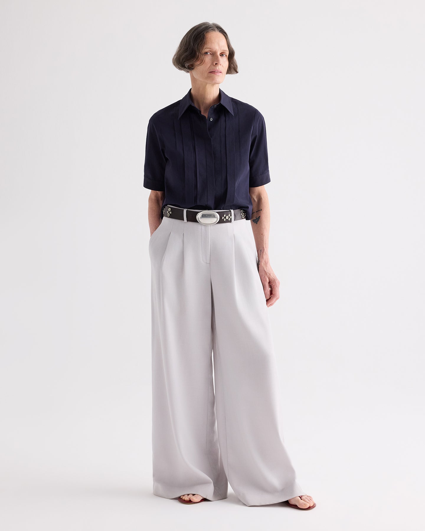 TWP Short Lived Shirt with Pleated Placket at Romi Boutique