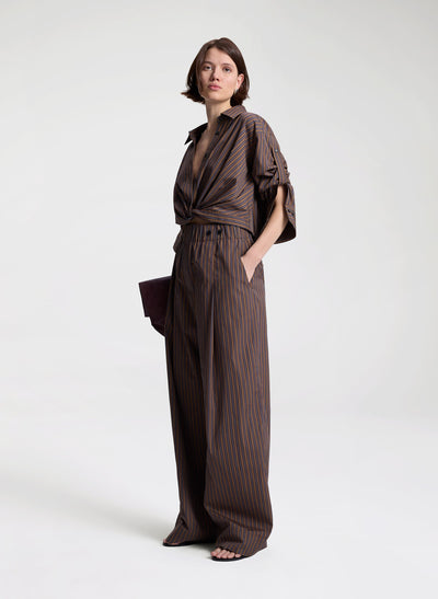 LEO STRIPED COTTON SHIRT IN BROWN MULTI - Romi Boutique