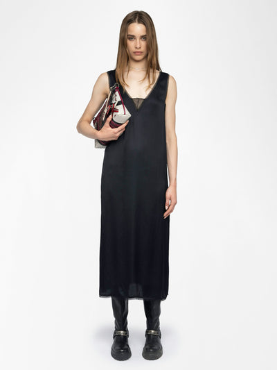 RENZO SATIN DRESS IN BLACK
