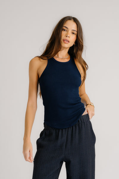 JAMEELA RACERBACK TANK IN MIDNIGHT NAVY