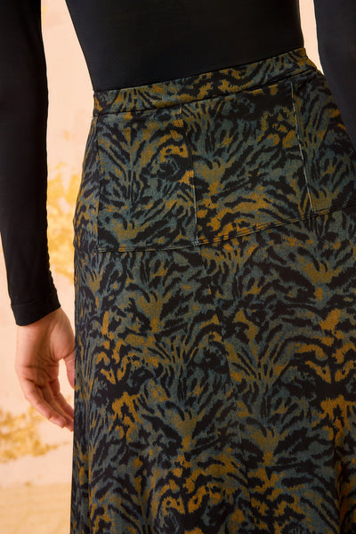 PAOLA JERSEY HIGH WAIST MIDI SKIRT IN DESERT JASPER