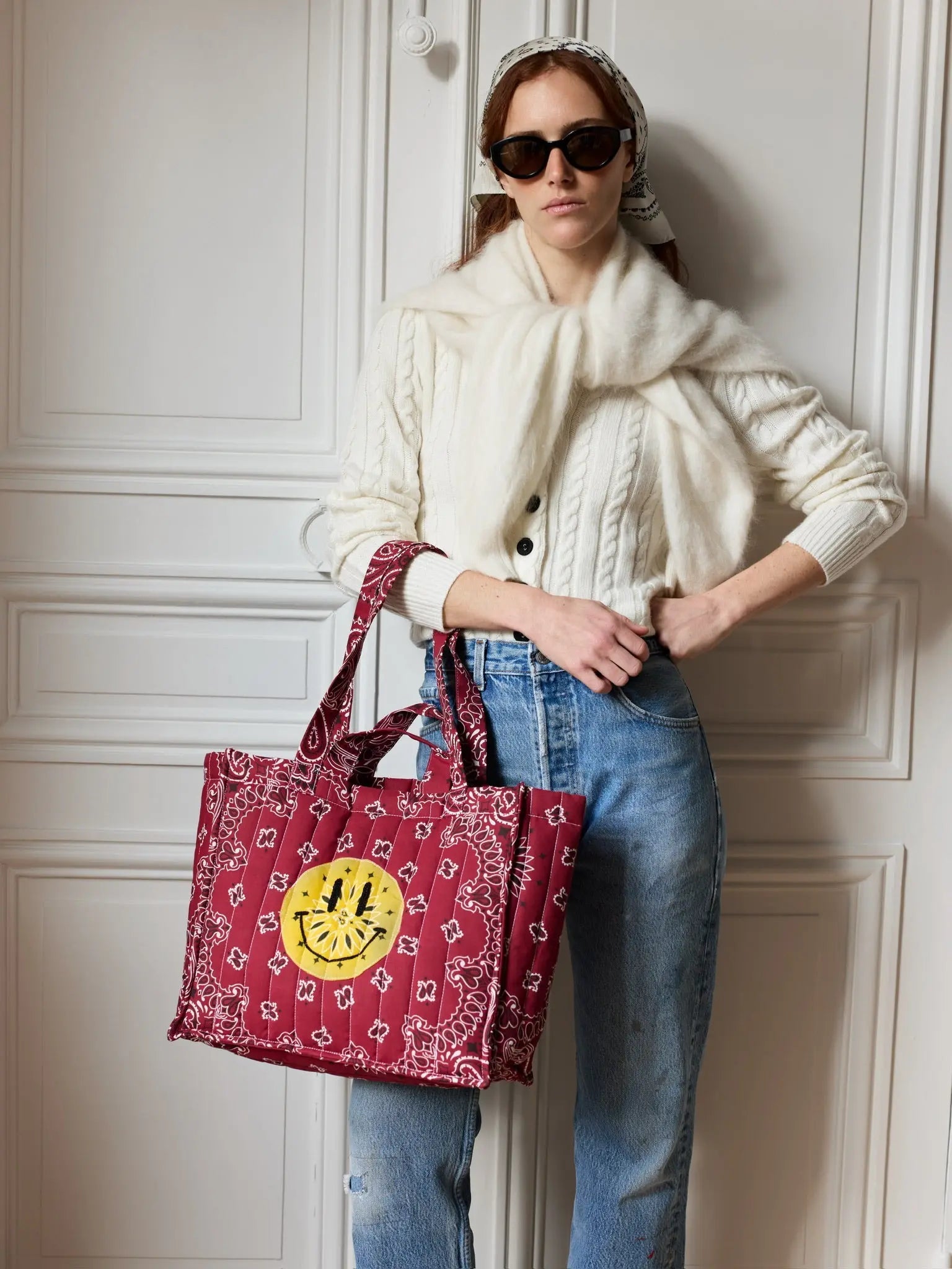 Maxi Quilted Cabas Tote - Happy Face
