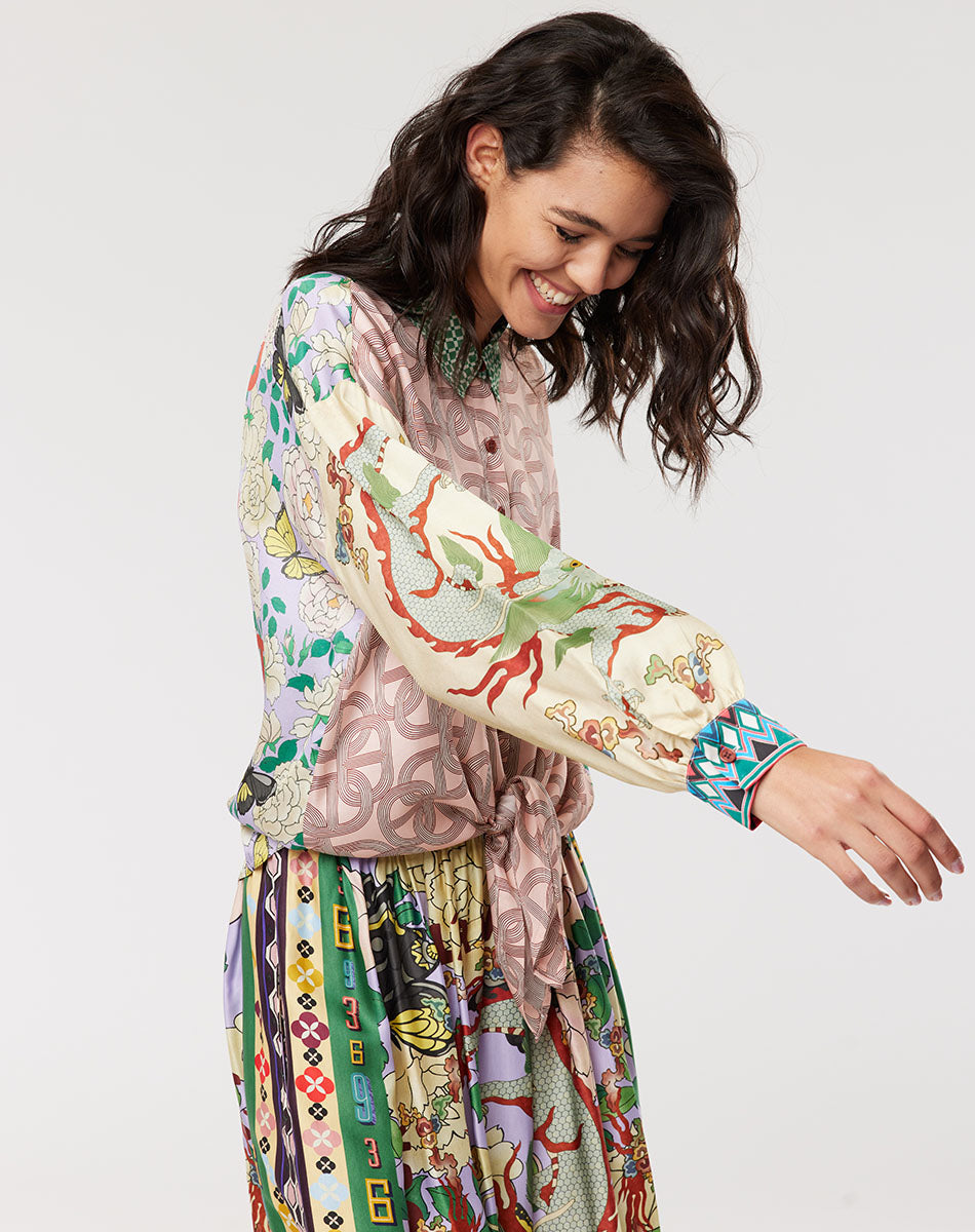 Me369 VANESSA PRINTED L'AMOUR MIDI SKIRT at Romi Boutique